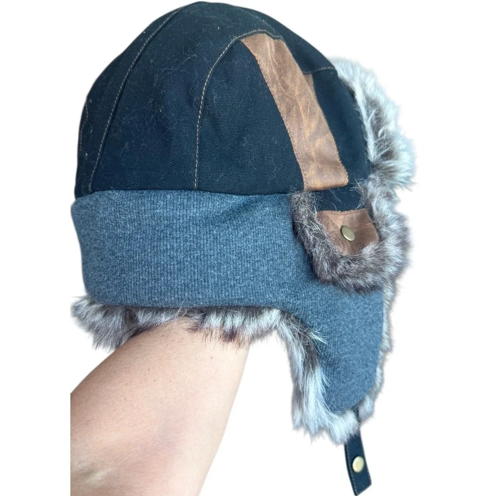 Unbranded Unisex Aviator Trapper Hat XXL Black Faux Fur Ear Flap Winter Ski Hun